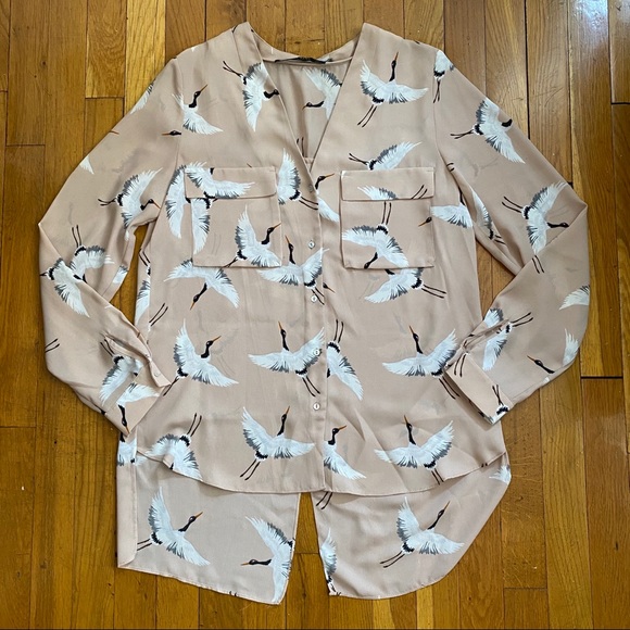 Zara Tops - Zara Openback Crane Blouse Size M